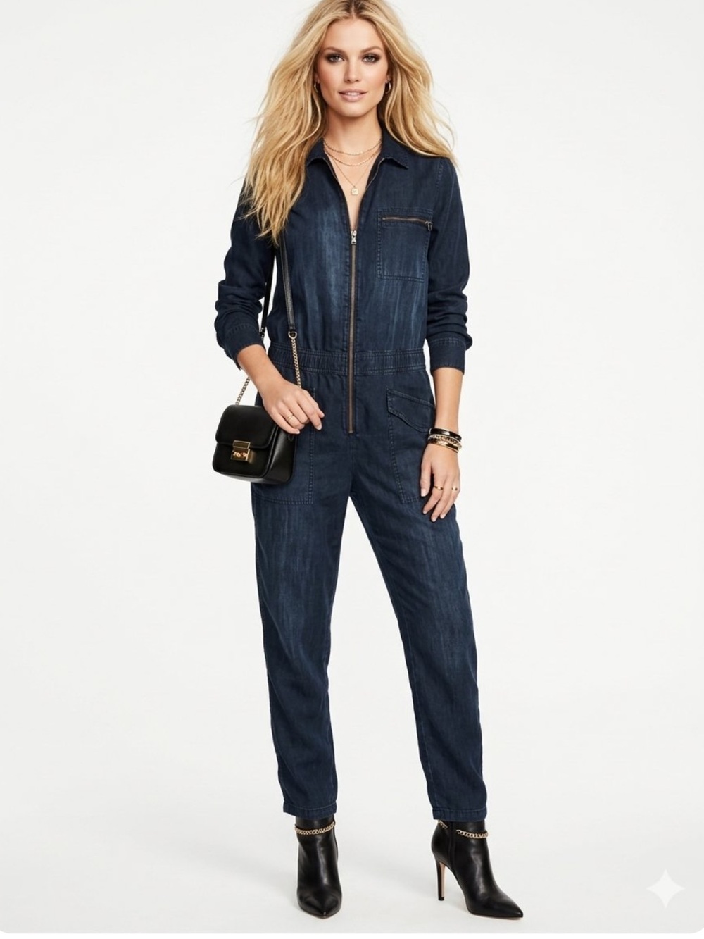Current/Elliott Indigo Denim Zip-Front Utility Jumpsuit Wear for love R328